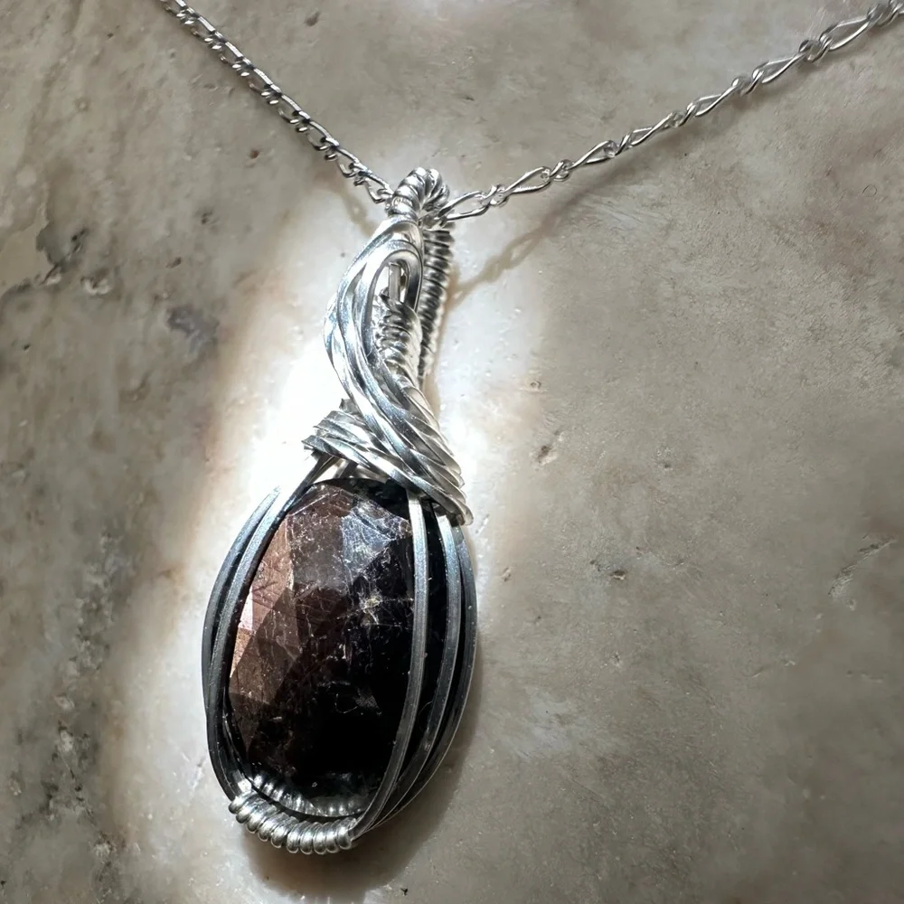 Sterling Silver Faceted Chocolate Sapphire Necklace Pendant